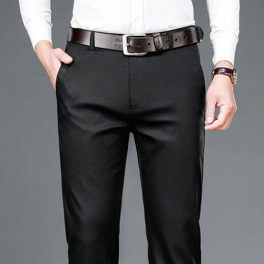 MAGIOPY high-end light luxury men's brand casual pants men's autumn and winter slim thickened business long pants stretch trousers men's black plus velvet 30