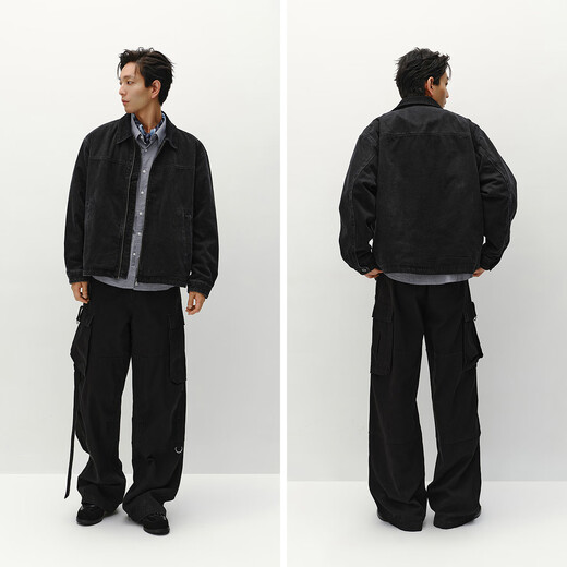 Semir jacket men's winter loose and handsome American retro washed denim jacket fashionable versatile cotton zipper cardigan denim washed black 98201 L