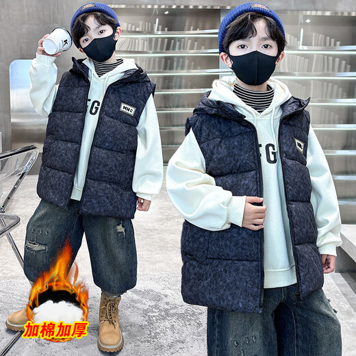 Katu Blue Cat Boys Cotton Vest Autumn and Winter Thickened 2025 New Large Children's Vest Jacket Winter Children's Warm Vest Outer Wear 2302 Model Black 140