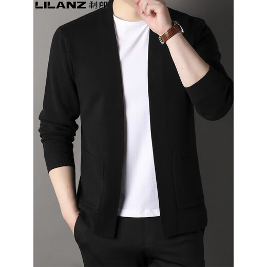 Lilan wool sweater men's knitted cardigan spring and autumn new style solid color fashion versatile pure wool sweater jacket for young and middle-aged people black hpl-a32321 M 165