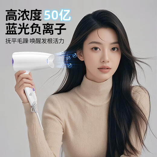 Xiaoya (XIAOYA) foldable quick-drying hair dryer student dormitory hotel negative ion household high-power hot and cold hair dryer high-speed hair dryer high-power motor Biao wind level - Smart White 800W dormitory folding + 5 billion blue light ion hair care