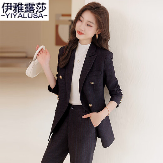 Iyalusa Striped Small Suit Women's Business Suit Spring and Autumn No-iron High-end Commuting Suit Business Formal Work Clothes 895-1 Single-piece Blue Striped Suit XL (110-120Jin Jin equals 0.5 kg)