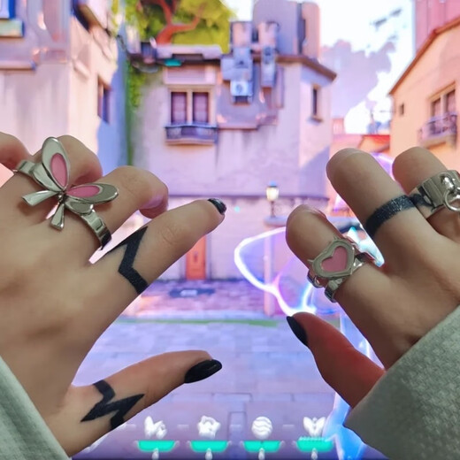 Fearless Contract Dusk Butterfly Ring Female Two-Dimensional High-Value COS Animation Game Peripheral Design Female Girls Set Ring (Set of 3)