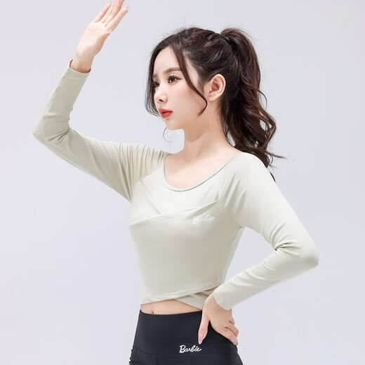 Barbie all-in-one yoga wear with chest pads, high-end women's tops, sports long-sleeved slim-fitting Pilates yoga T-shirts for women