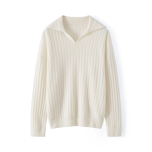 Pash 25 New Cashmere Sweater Women's 100 Cashmere Navy Collar Loose Casual Knitted Autumn and Winter Sweater PS-155 White L (120-150Jin Jin equals 0.5 kg)