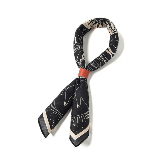 Shijanu's new cotton constellation printed American retro square scarf Ami khaki vintage women's headscarf headband black