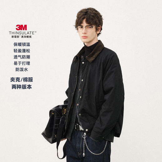 714street Waterproof Hunting Jacket Men 2025 Autumn and Winter 3M Thinsulate Warm Velvet Cotton Barn Style Jacket Women Black-Cotton M