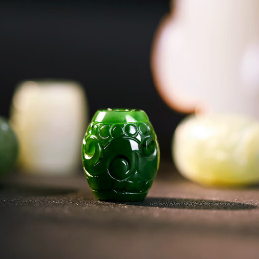 Cardamom Time Hetian Jade Loose Beads with Beads DIY Toy Accessories with Black Jasper Pattern Barrel Beads Single Beads Comes with One Certificate