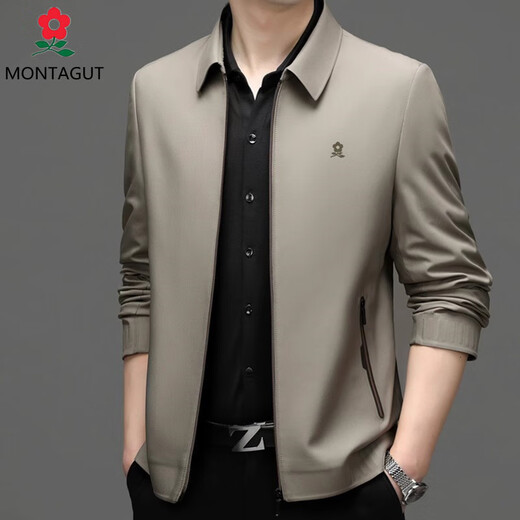 MONTAGUT French imported Montagut mulberry silk jacket men's lapel large size loose spring and autumn dad casual jacket 32301 round hem - Navy S 165/84A