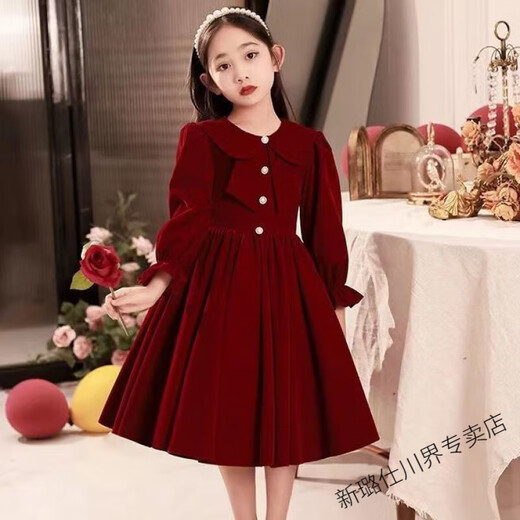 Ge Sufan girls' dress high-end autumn and winter red princess dress tutu skirt piano performance suit New Year's dress plus velvet 006 regular burgundy spring and autumn style 110