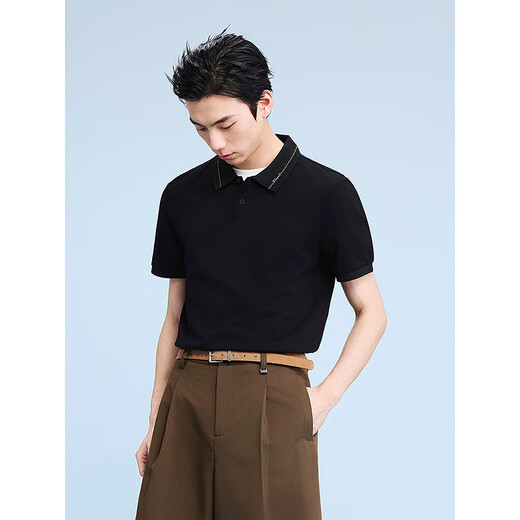 GXG men's shopping mall same style letter embroidered polo shirt men's 24 summer black 180/XL