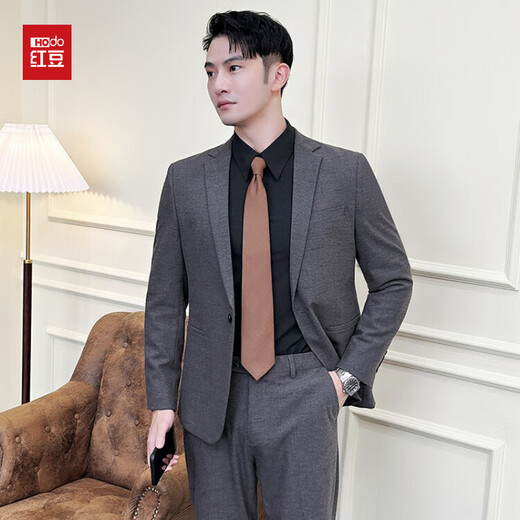 Red bean worsted wool micro-elastic suit men's slim professional formal business suit wedding groomsmen suit groom suit gray M 170