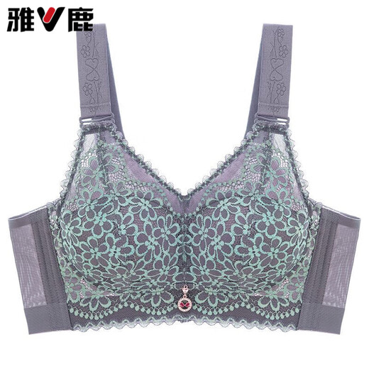 Yalu Extra Large Size Bra Women's Push Up No Wires Anti-Sagging Sexy Lace Beautiful Back Big Breasts Small and Slim Thin Bra Gray Blue 34/75B