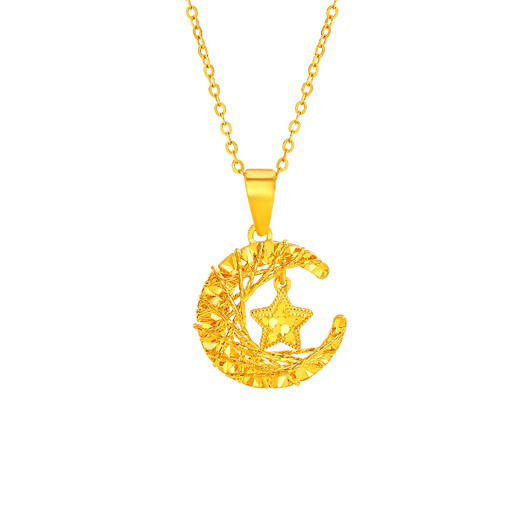 Chinese jewelry crushed ice ice star and moon love gold pendant women's 999 pure gold fashion necklace for girlfriend and wife birthday gift