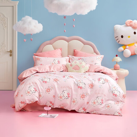 Mercury Home Textiles three/four piece set of pure cotton 100% cotton three/four piece quilt cover and pillowcase children's student dormitory set Sakura KT cartoon animal/infant category A bed sheet (quilt cover 150*210cm)
