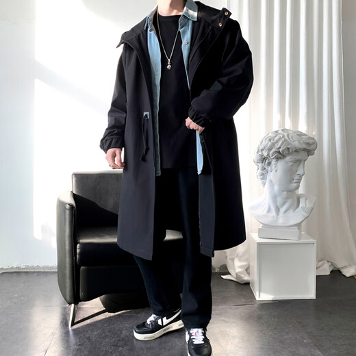 ROMON men's windbreaker mid-length business men's hooded coat loose large size men's autumn cloak khaki M