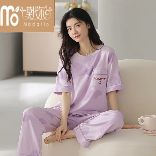 Pyjama fin à manches courtes pour femmes, pantalon d'été en pur coton, vêtements de maison de printemps et d'automne, peut être porté à l'extérieur, style coréen décontracté Y9713 M (recommandé 75-95Jin Jin équivaut à 0,5 kg)