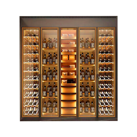 OHNEOHNE stainless steel constant temperature wine cabinet custom wine cellar villa home commercial red wine cabinet light luxury foreign wine cabinet wine rack cigar cabinet brown gold