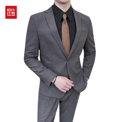 Red bean worsted wool micro-elastic suit men's slim professional formal business suit wedding groomsmen suit groom suit gray M 170
