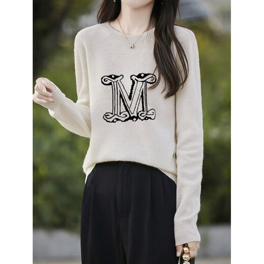 La Chapelle French Jacquard Bottoming Sweater Women's Round Neck Pullover Sweater 2025 Autumn and Winter New Style Loose Slim Top Gray M Recommended Weight 95-110 Jin Jin equals 0.5 kg