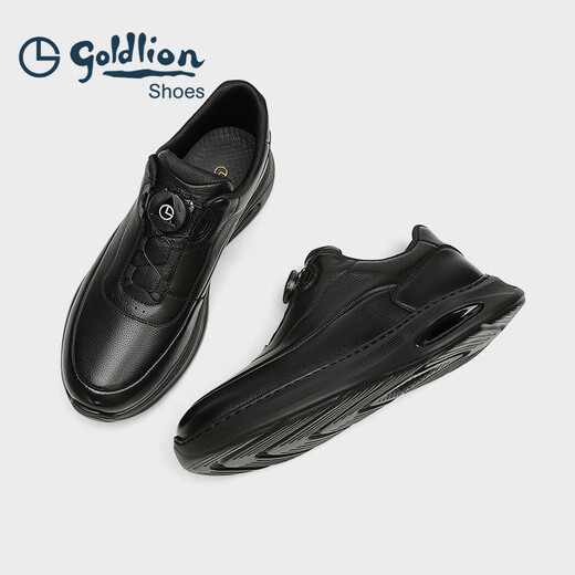 Goldlion Men's Shoes 2025 Autumn and Winter New Men's Genuine Leather Business Leather Shoes Casual Shoes Light Shock-absorbing Sports Running Shoes Soft Surface Black 40