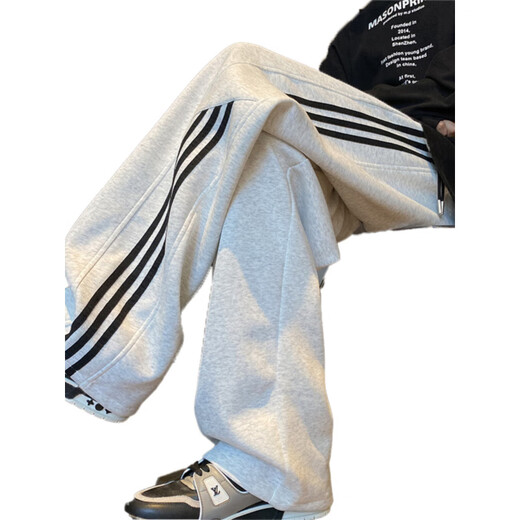 BAA AND BAA American style sweatpants men's autumn and winter trendy American casual men's pants drapey loose wide leg straight sports pants white gray plus velvet-S400LPH plus velvet XL Recommended 120Jin Jin equals 0.5kg -135Jin Jin equals 0.5kg