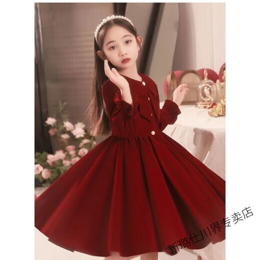 Ge Sufan girls' dress high-end autumn and winter red princess dress tutu skirt piano performance suit New Year's dress plus velvet 006 regular burgundy spring and autumn style 110