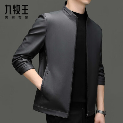 Jiumuwang Genuine Leather Jacket Men's Middle-aged Dad Sheepskin Jacket Autumn Casual Men's Short Stand Collar Leather Jacket 8117 Gray Single Leather M 170/48