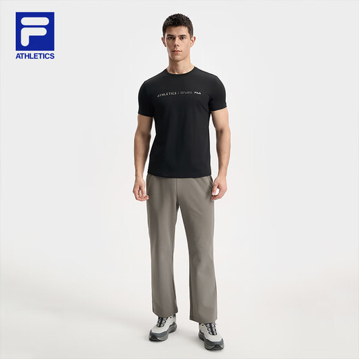 FILA Official Men's Knitted Pants 2025 Autumn New Fitness Sports Simple Loose Straight Pants Wooden Brown-BN XL 180/88A/XL