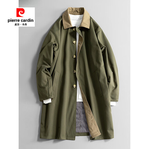 Pierre Cardin workwear military green high-end trendy brand mid-length windbreaker men's spring and autumn loose casual plus fat plus size fat jacket black XL 120-140Jin Jin equals 0.5 kg