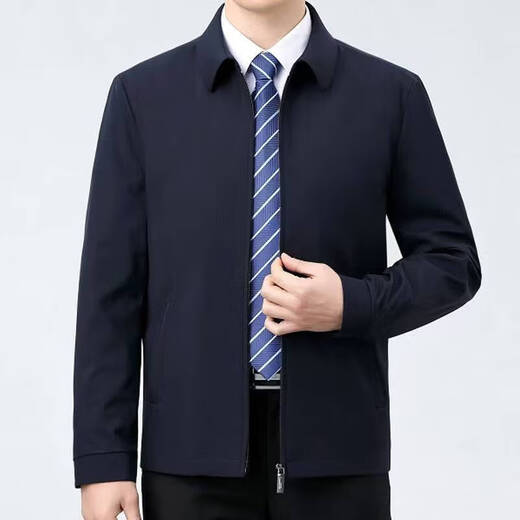 Spring and Autumn New Style 2025 New Autumn Lapel Men's Solid Color Jacket Casual Clip Hot Selling Executive Business Loose Spring and Autumn - Blue Black Zipper Version 2XL Recommended Weight 140-155Jin Jin is equal to 0.5 kg