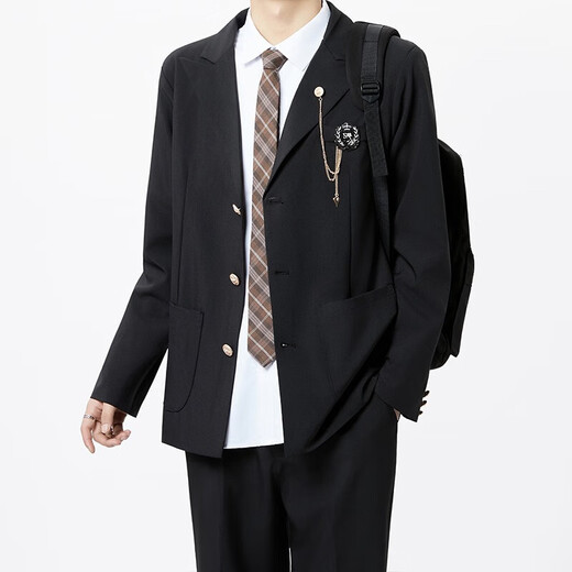 College style dk boys uniform suit badge suit spring and autumn youth handsome shoulder pad black jacket class uniform navy suit/shirt/tie/trousers high quality 4XL recommended 180-195Jin Jin equals 0.5 kg