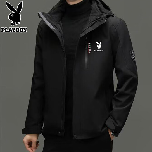 Playboy (PLAYBOY) Jacket Men's Three-in-One Liner Removable Autumn and Winter Velvet Thickened Outdoor Hooded Jacket Group Purchase 2299 Army Green Playboy 3XL Recommended 160-190Jin Jin equals 0.5kg