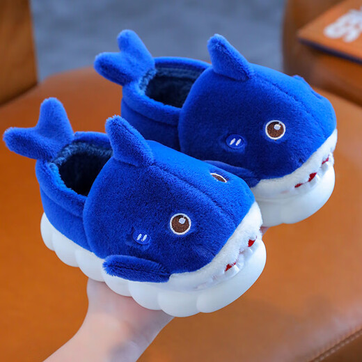 New Autumn and Winter Children's Cotton Slippers for Boys and Girls Indoor Cartoon Shark Slippers for Girls Baby Bag Heels Cotton Shoes Upgraded Version - Pink - Cotton 12 26/27 Size Inner Length 16CM