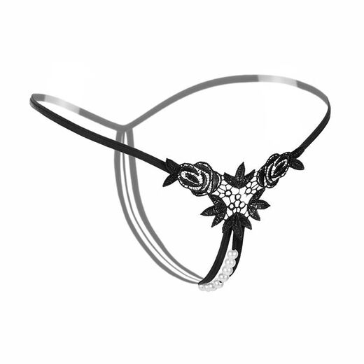 Underwear open three-dimensional pearl massage women's water-soluble flower low-waist sexy thong black one size