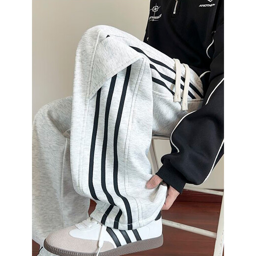 Katuchi black striped splicing straight casual pants for men in spring and autumn trendy handsome loose slimming wide leg sports long pants black white stripes XL recommended 125-140Jin Jin equals 0.5 kg