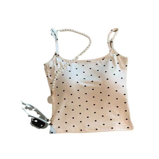 Hot girl pure desire polka dot backless small camisole for women to wear outside and inside to look slimming with breast pads tube top summer black one size