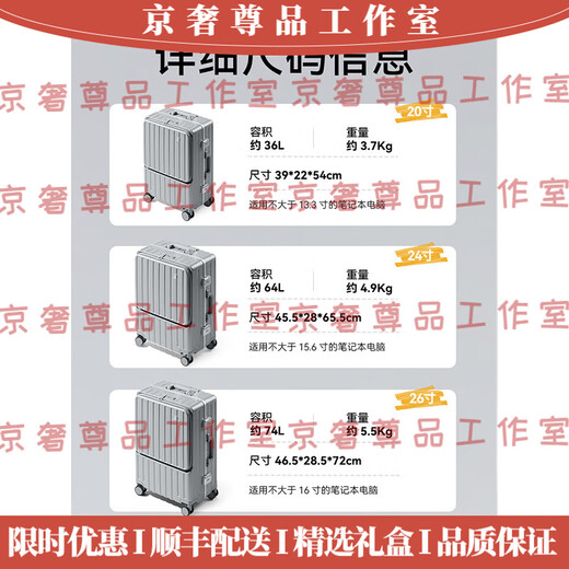 NIID轻奢品牌行李箱前开盖20寸登机箱旅行箱大容量多功能拉杆箱子 银色 20寸