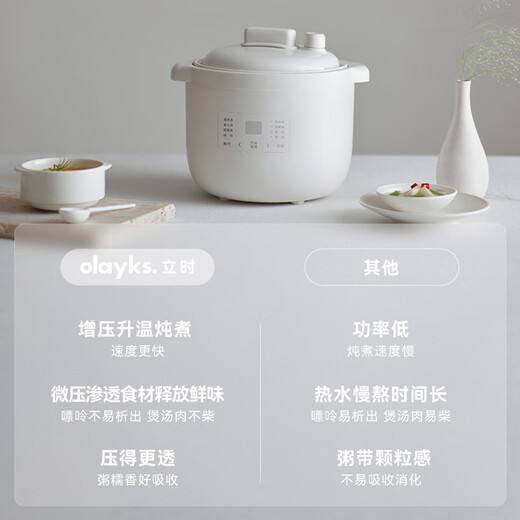 Olayks instant electric stew pot, household electric stew pot for 3-5 people, multi-functional, porridge, soup and food supplement, fully automatic white porcelain inner pot, micro-pressure direct stew 2.5L
