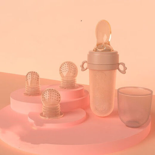 CLCEY baby rice cereal bottle, fruit and vegetable bite bag, soft silicone pacifier, teething stick, baby food supplement bottle, green bottle, rice cereal spoon, 2 pack