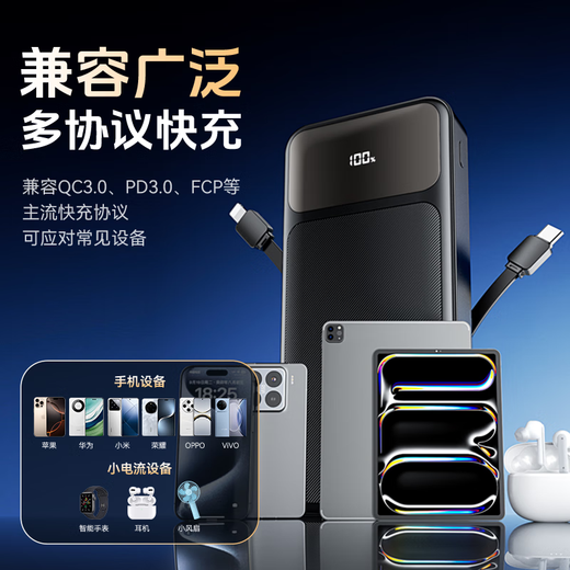 Wise Nation 3C certified, can be used on airplanes. The power bank comes with a 20,000 mAh large capacity, compact, portable and fast charging mobile power supply. It is suitable for Apple 17, Xiaomi Pro and Huawei mobile phones.