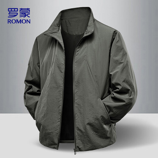 Romon Jacket Men's Autumn Business Casual Comfortable Anti-wrinkle Young and Middle-aged Stand Collar Executive Top Jacket Men's B8JK Black XL