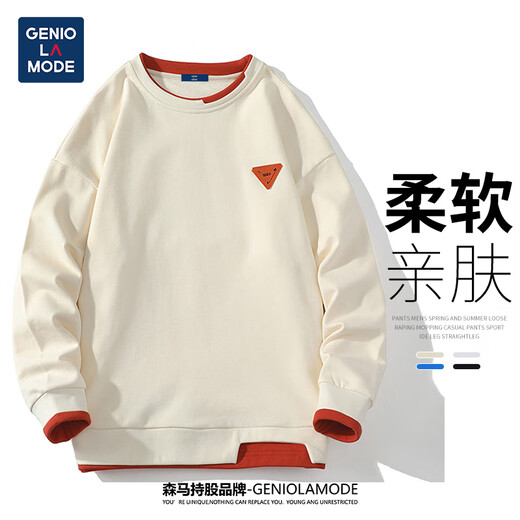 GENIOLAMODE толстовка мужская контрастного цвета из двух частей нестандартной формы модный индивидуальный топ с круглым вырезом для мужчин