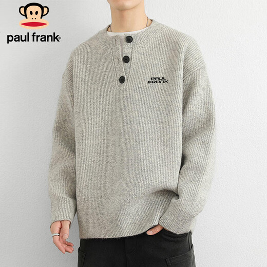 Paul Frank Sweater Men's Autumn and Winter Versatile Loose Knitwear Men's Jacket Trendy Brand Wool Bottoming Shirt Light Gray XL