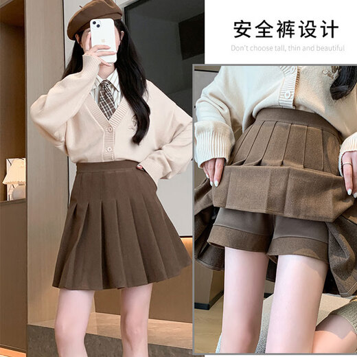 XINBUCKS High Quality Autumn and Winter Pocket Woolen Pleated Skirt Women's Short Skirt Versatile Student Thickened High Waist Slim Skirt Black (Autumn and Winter Woolen) M (Waist 70cm recommended 95-105Jin Jin equals 0.5kg)
