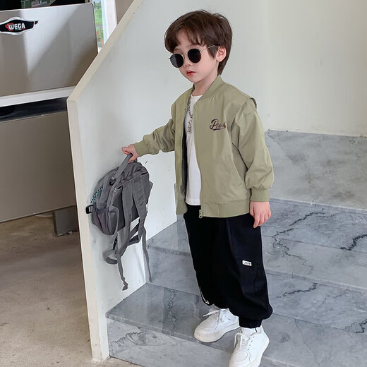 Boys' baseball uniform jacket spring and autumn 2025 new early spring children's clothing fashionable autumn jacket handsome top light green 120