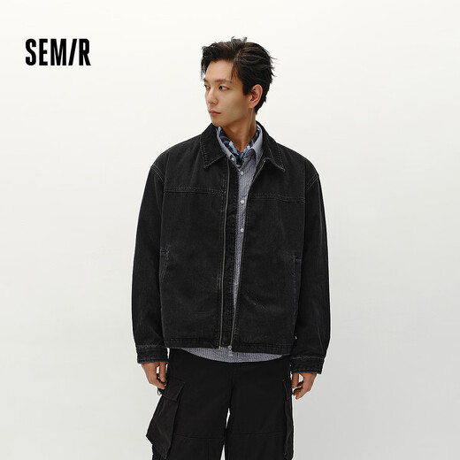 Semir jacket men's winter loose and handsome American retro washed denim jacket fashionable versatile cotton zipper cardigan denim washed black 98201 L