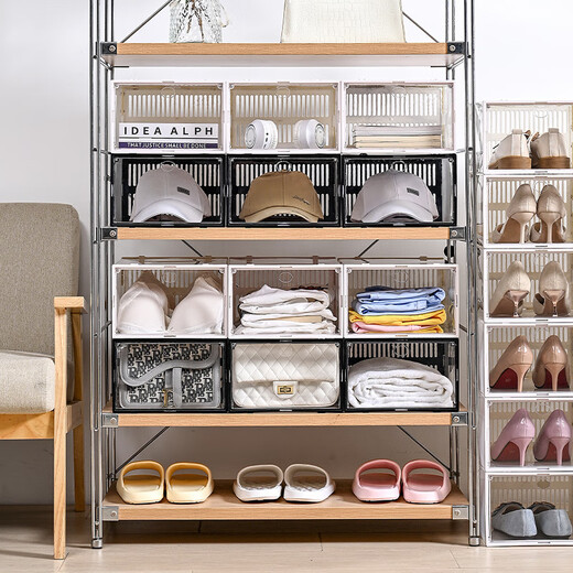 Shoe box magnetic door storage box transparent shoe cabinet shoe storage artifact folding shoe storage storage space-saving shoe rack single frame white cabinet body translucent magnetic door buy 1 get 1 free total bonus one piece 2 pieces