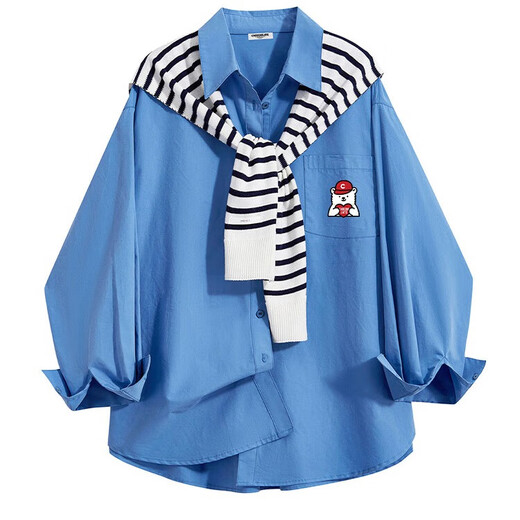 CHOCOOLATE it women's trendy brand high-end Korean wear shirt for women autumn and winter new design striped shawl shirt for women striped shawl + shirt M