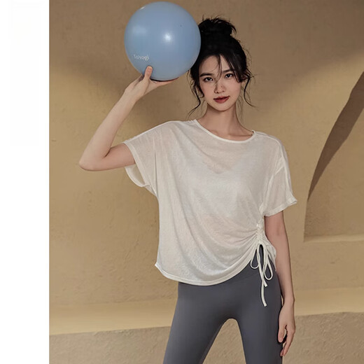 Zailu short-sleeved yoga clothes for women summer quick-drying T-shirt sports tops loose blouse Pilates training fitness white S